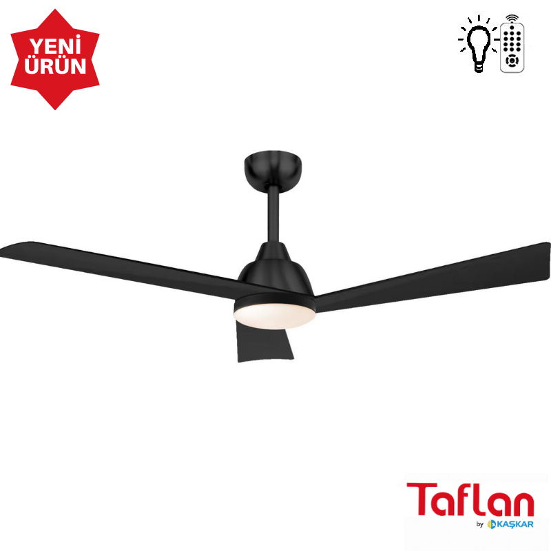 Kaşkar-Taflan D52103-Siyah Uzaktan Kum. Lambalı Tavan Vantilatörü